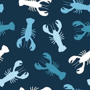 lobsters - multi blues on dark blue - nautical - LAD23
