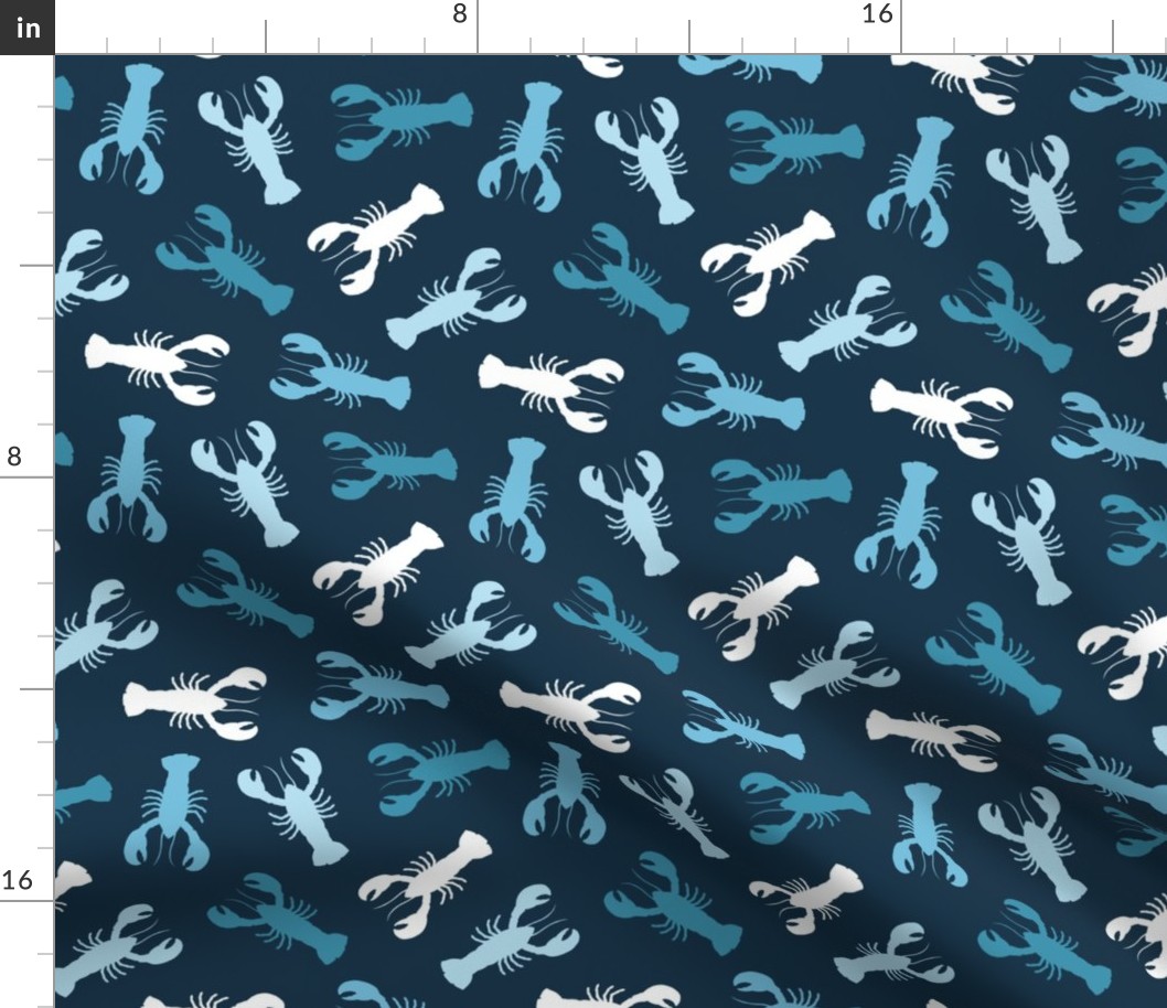 lobsters - multi blues on dark blue - nautical - LAD23