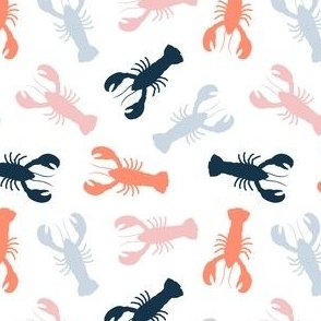 (small scale) lobsters - multi blue/pink/coral - nautical - LAD23