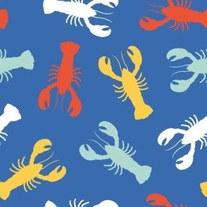 lobsters - multi yellow/mint on blue - nautical - LAD23