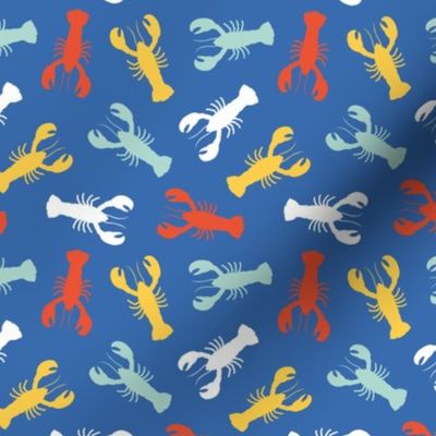 (small scale) lobsters - multi yellow/mint on blue - nautical - LAD23