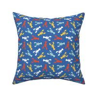 (small scale) lobsters - multi yellow/mint on blue - nautical - LAD23