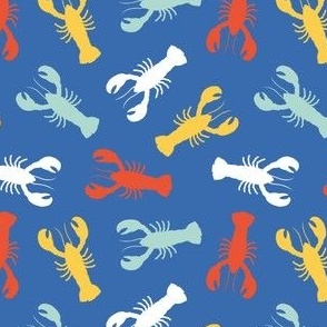 (small scale) lobsters - multi yellow/mint on blue - nautical - LAD23