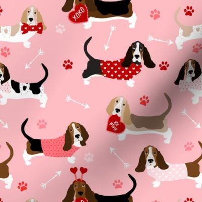Valentine's Day Basset Hound Dogs Pink