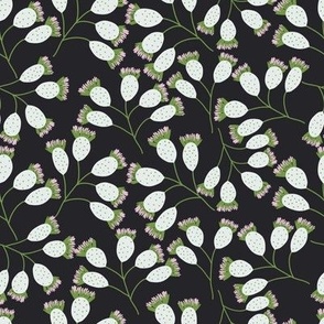 Moonlit Meadow: Mystical White Flowers on Black, Enchanting Night Fabric-8'x8'