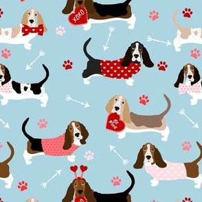 Valentine's Day Basset Hound Dogs Blue