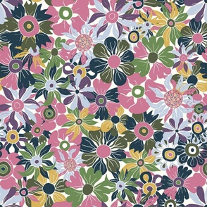 Maximalist Floral Pattern Pink Olive Green Blue