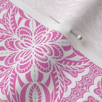 Intricate floral geometric pink on white background