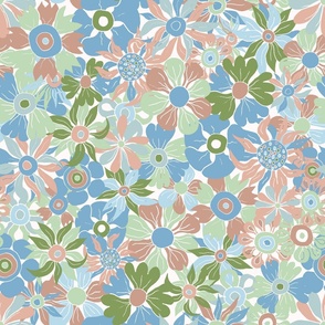 Maximalist Floral Pattern Spring Greens and Blues