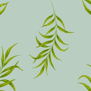 Botanical Chartreuse green leaves in light blue gray