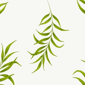 Large scale - Botanical Chartreuse green leaves in off white