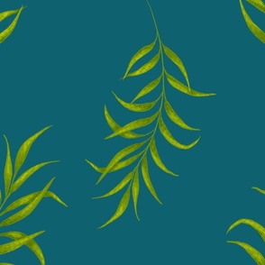Large scale - Botanical Chartreuse green leaves in jade ocean green