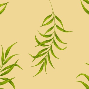 Large scale - Botanical Chartreuse green leaves in vanilla creamy background 