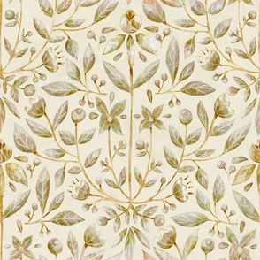 Symmetrical Floral Leaves berries Textured contemporary traditional _ Silver and Gold_Large