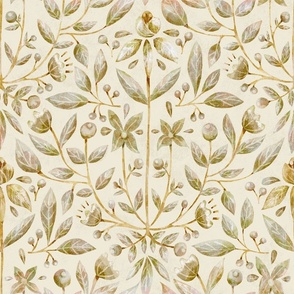 Symmetrical Floral Leaves berries Textured contemporary traditional _ Silver and Gold_Medium