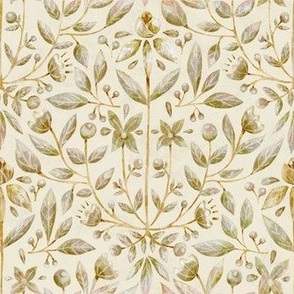 Symmetrical Floral Leaves berries Textured contemporary traditional _ Silver and Gold_Small