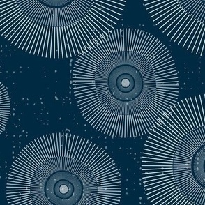 Bohemian Dawn: Modern Abstract Navy And White Boho Circular Burst Wallpaper