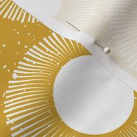 Bohemian Radiance: Gold And White Modern Boho Sun Wallpaper