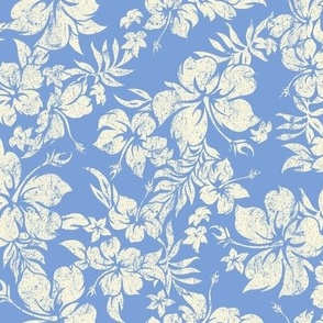 Distressed Hawaiian Hibiscus Floral- Cornflower Blue (Small Size)