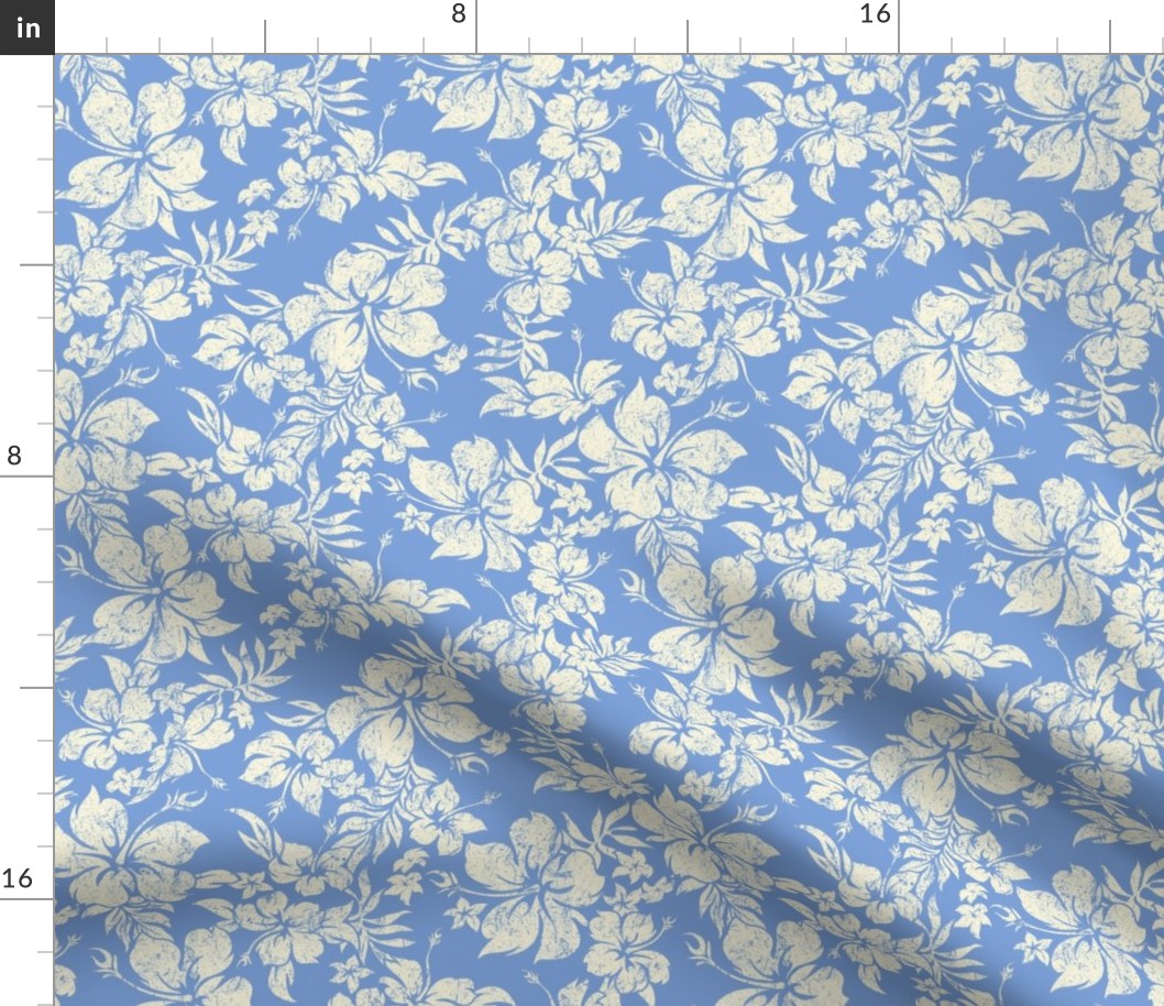 Distressed Hawaiian Hibiscus Floral- Cornflower Blue (Small Size)