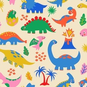 Dinomite Cute Dinosaurs - Bright Retro Colors