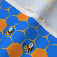 Bright Beehive - Cute Bees in Honeycomb Hive - Blue