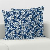 Distressed Hawaiian Hibiscus Floral- Indigo (Small Size)