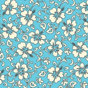 Hibiscus Flower Hawaiian Print in Aqua (small size) 