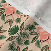 Totally Tropical Pink Flamingo Birds + Palm Leaves - Tan - MEDIUM