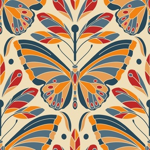 Art Deco butterflies with a retro colour palette - Red and blue - Boho Style - Big Size