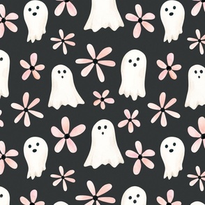 Little Floral Ghosts on Black 12 inch