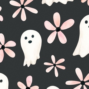 Little Floral Ghosts on Black 24 inch
