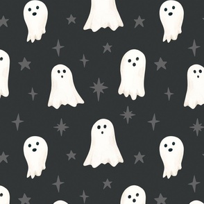 Little Ghosts and Halloween Sparkles on Black 12 inch