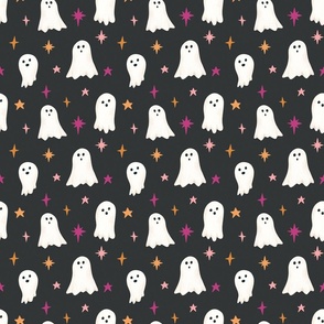 Little Ghosts and Colorful Halloween Sparkles on Black 6 inch