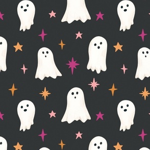 Little Ghosts and Colorful Halloween Sparkles on Black 12 inch