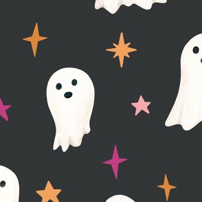 Little Ghosts and Colorful Halloween Sparkles on Black 24 inch