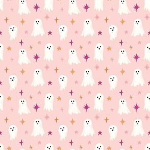 Little Ghosts and Colorful Halloween Sparkles on Pink 6 inch