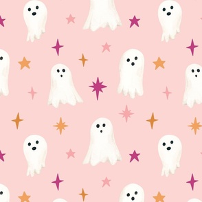 Little Ghosts and Colorful Halloween Sparkles on Pink 12 inch