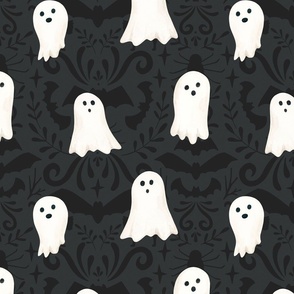 Black and White Ornate Little Ghosts Gothic Halloween 12 inch