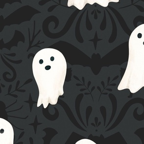 Black and White Ornate Little Ghosts Gothic Halloween 24 inch