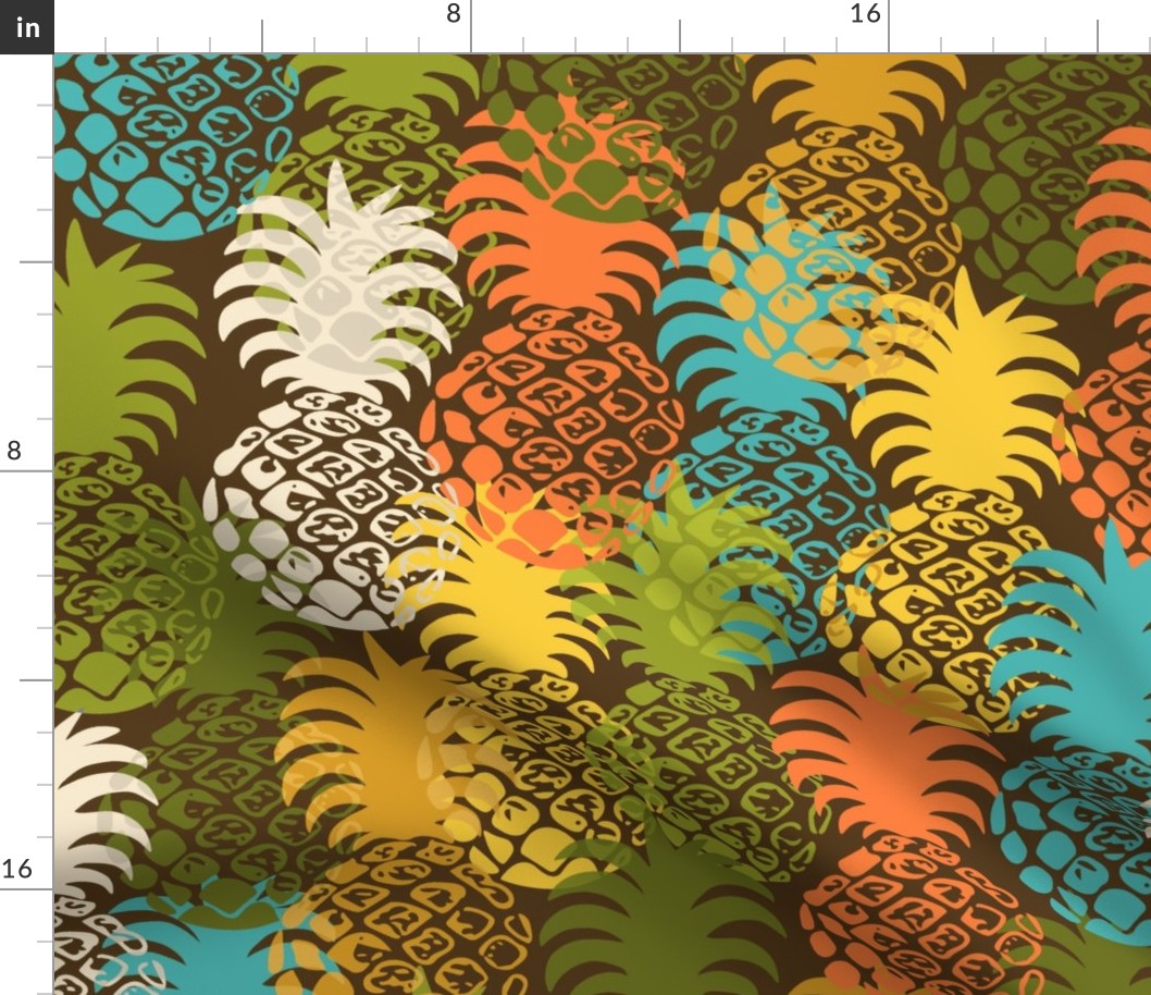 Modern Pineapple Hawaiian Tropical Fruit Print - Gold