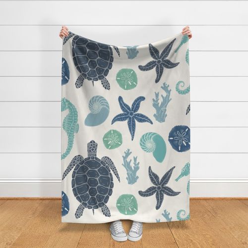 Jumbo Scale - Ocean Life in Tidal Hues Fabric | Spoonflower