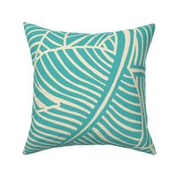 Zebra Palm Mid-Century Modern Hawaiian Tropical-  Turquoise