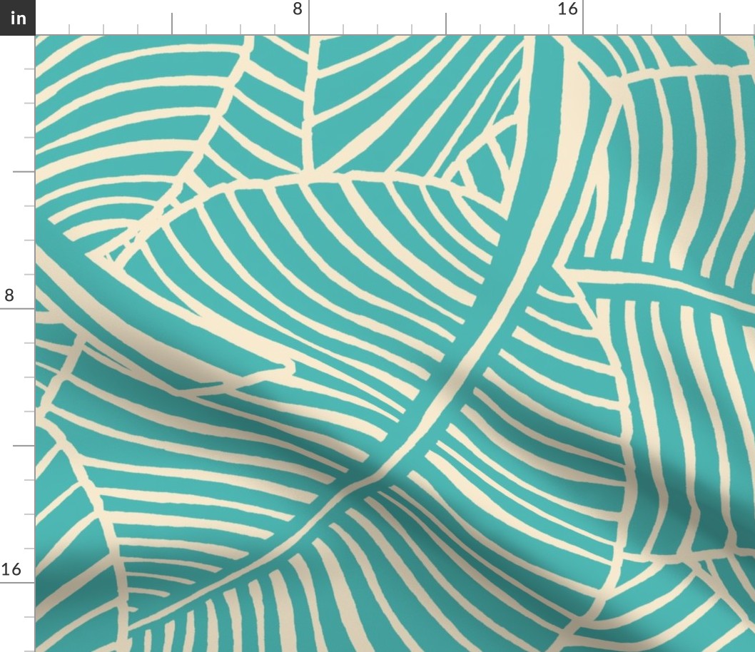 Zebra Palm Mid-Century Modern Hawaiian Tropical-  Turquoise