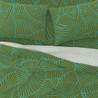 Zebra Palm Mid-Century Modern Hawaiian Tropical- Olive Green and Turquoise 