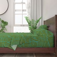 Zebra Palm Mid-Century Modern Hawaiian Tropical- Olive Green and Turquoise 