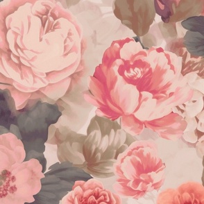 Baroque Roses Floral Nostalgia Design In Moody Pink Colors