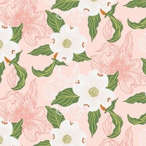 Dogwood Florals on Blush Pink and Coral