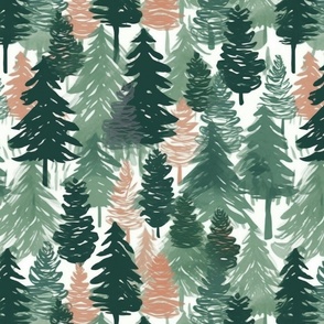 evergreen trees in green and brown