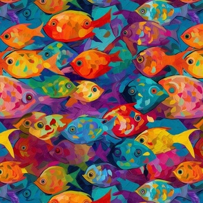 impasto fish in many colors